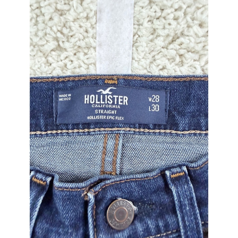 Mens 28x30 Hollister Straight Jeans Dark Wash Epic Flex Stretch Denim Casual